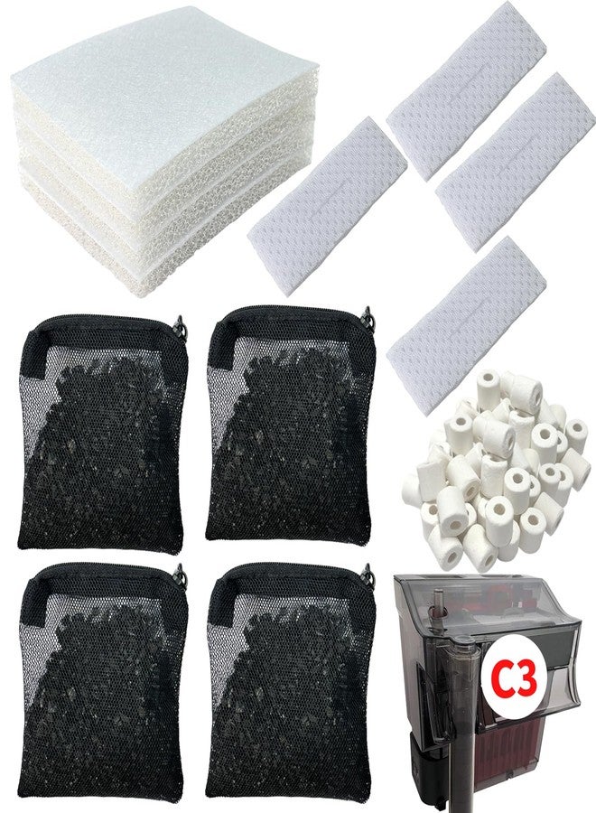 beaufan 2 Aquarium Filter Media Kits Compatible with Fluval C3 (50 Gal) Aquarium Power Filter, Includes 4 Sponge Pads, 4 Tarpaulins, 4 Activated Carbons, 1 Pack Ceramic Ring - Image 1